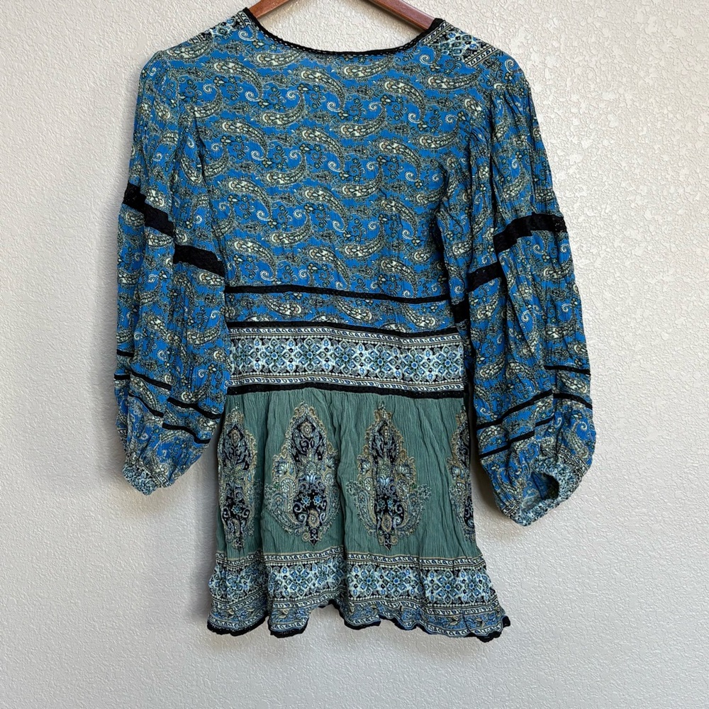 Free People Luna Scarf Print Tunic Ocean Combo Boho Top Small - Picture 3 of 7
